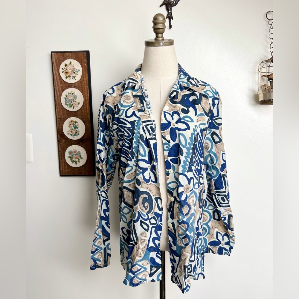 Vintage Handmade 1970s Abstract Floral Button Down Shirt